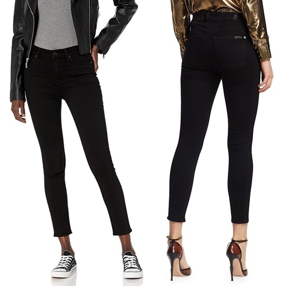 7 FOR MANKIND Ankle Crop Mid Rise Saturated Black Cigarette Pant Skinny Jeans 24 - Picture 3 of 13